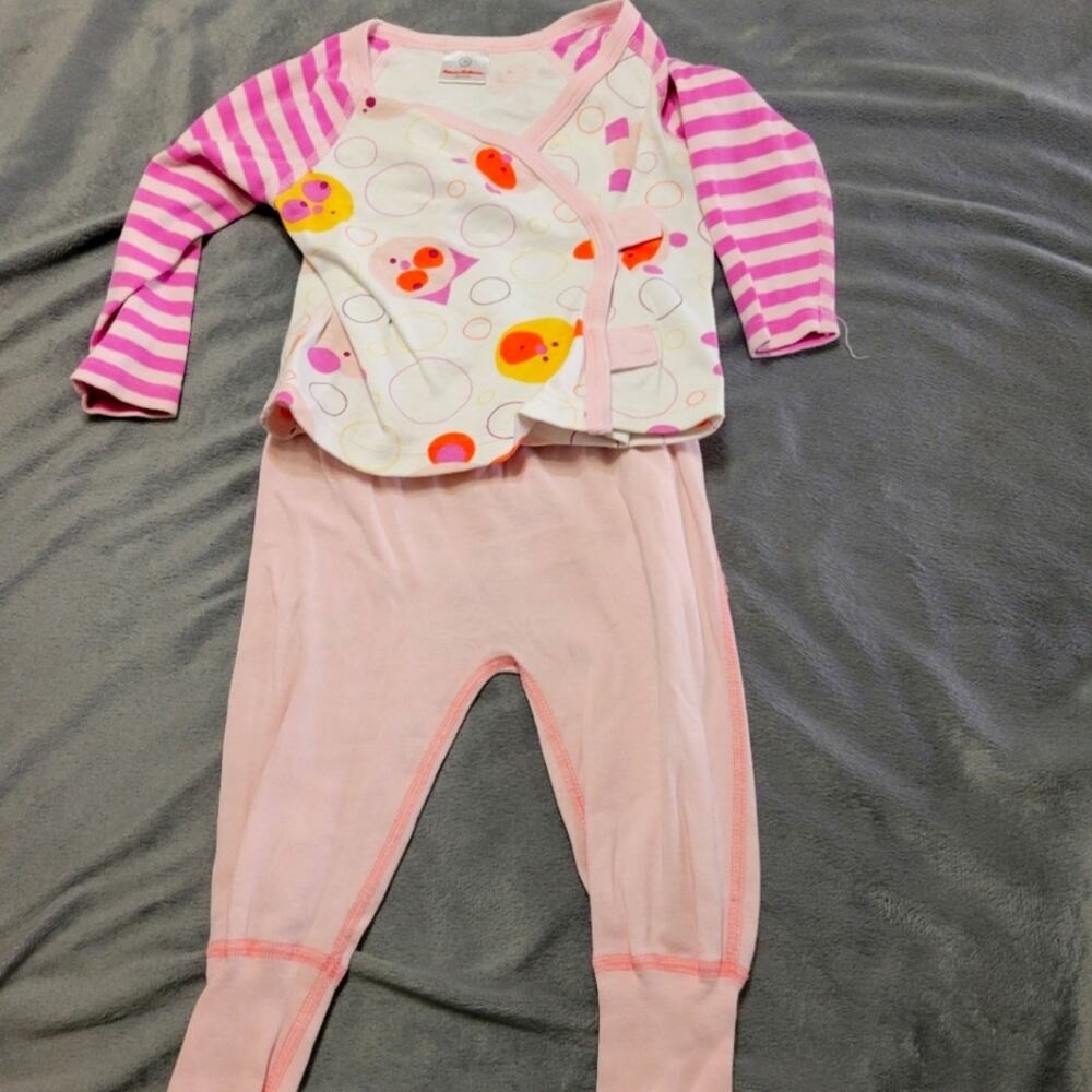 Hanna Andersson Pajama Set Baby‎ Girls 6-12 Months Pink Snap Front 100% Cotton